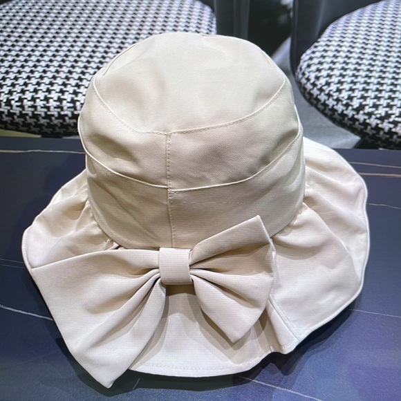 Cream Bucket Hat with Wide Brim and Embroidered Detail main image 5
